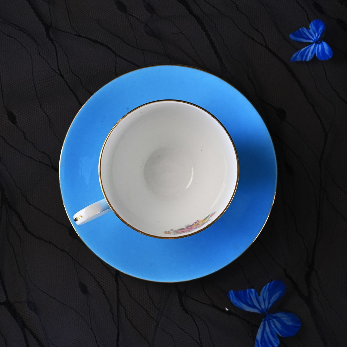 Vintage Mayfair Bright Sky-Blue Bone China Teacup & Saucer photo 4