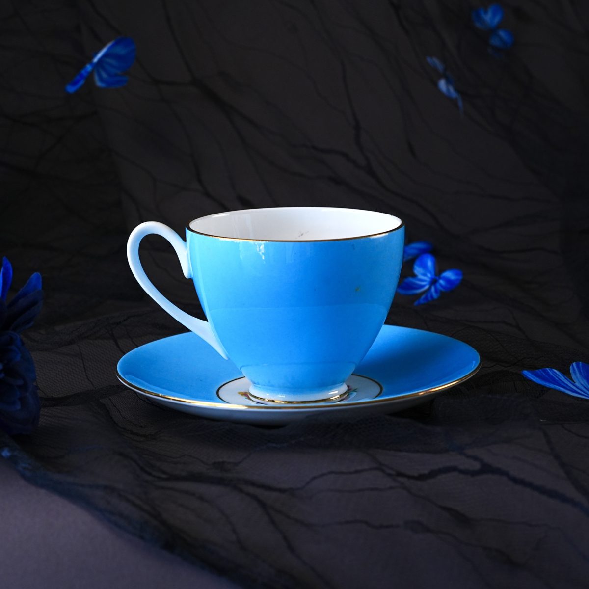 Vintage Mayfair Bright Sky-Blue Bone China Teacup & Saucer photo 5