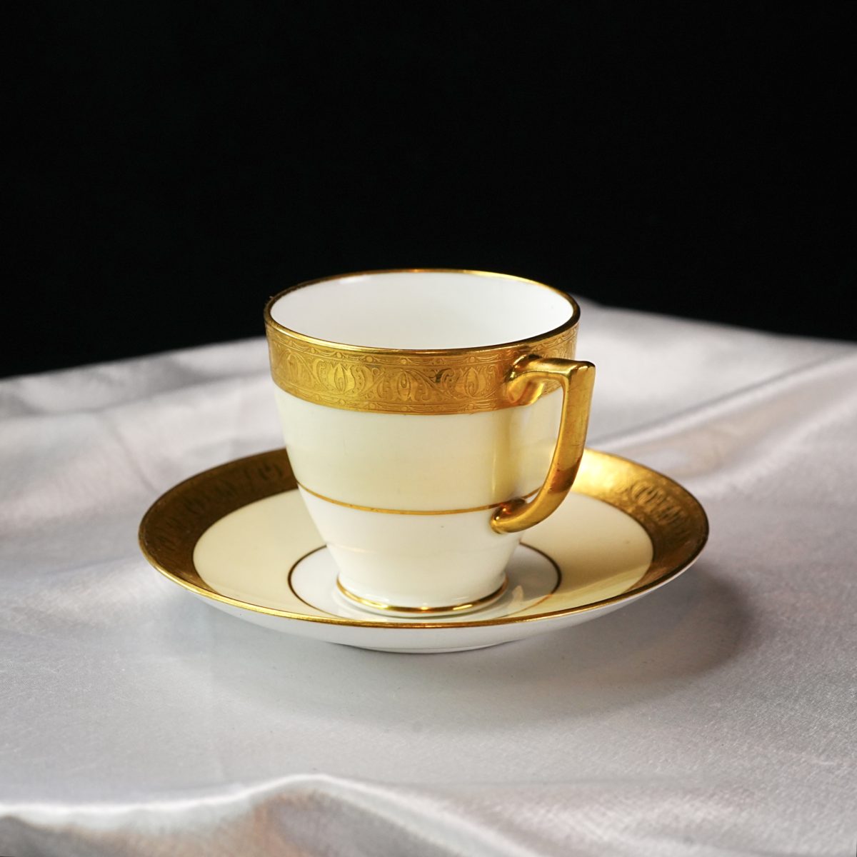 Antique Mintons for Birks Acid-Etched Gold Demitasse Cup & Saucer photo 2