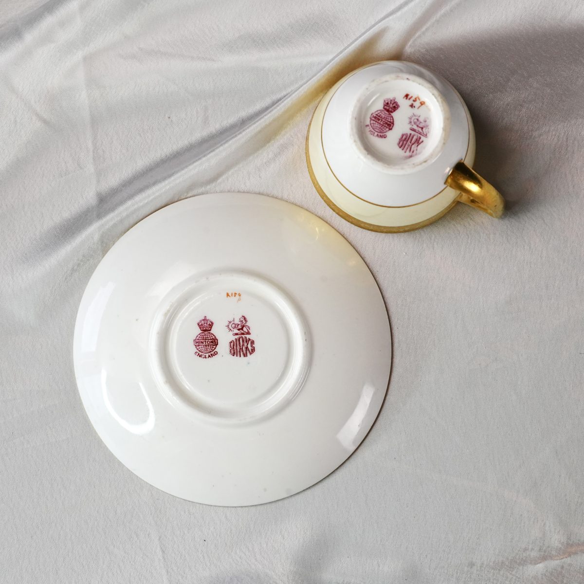 Maker's mark on the base of Antique Mintons for Birks Acid-Etched Gold Demitasse Cup & Saucer