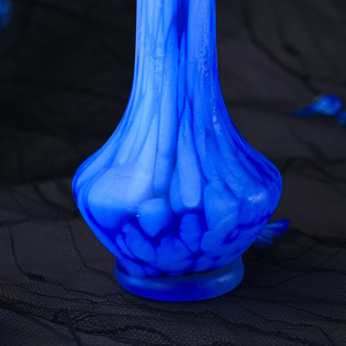 Vintage Murano Cobalt Opaline Glass Ruffled Bud Vase photo 4