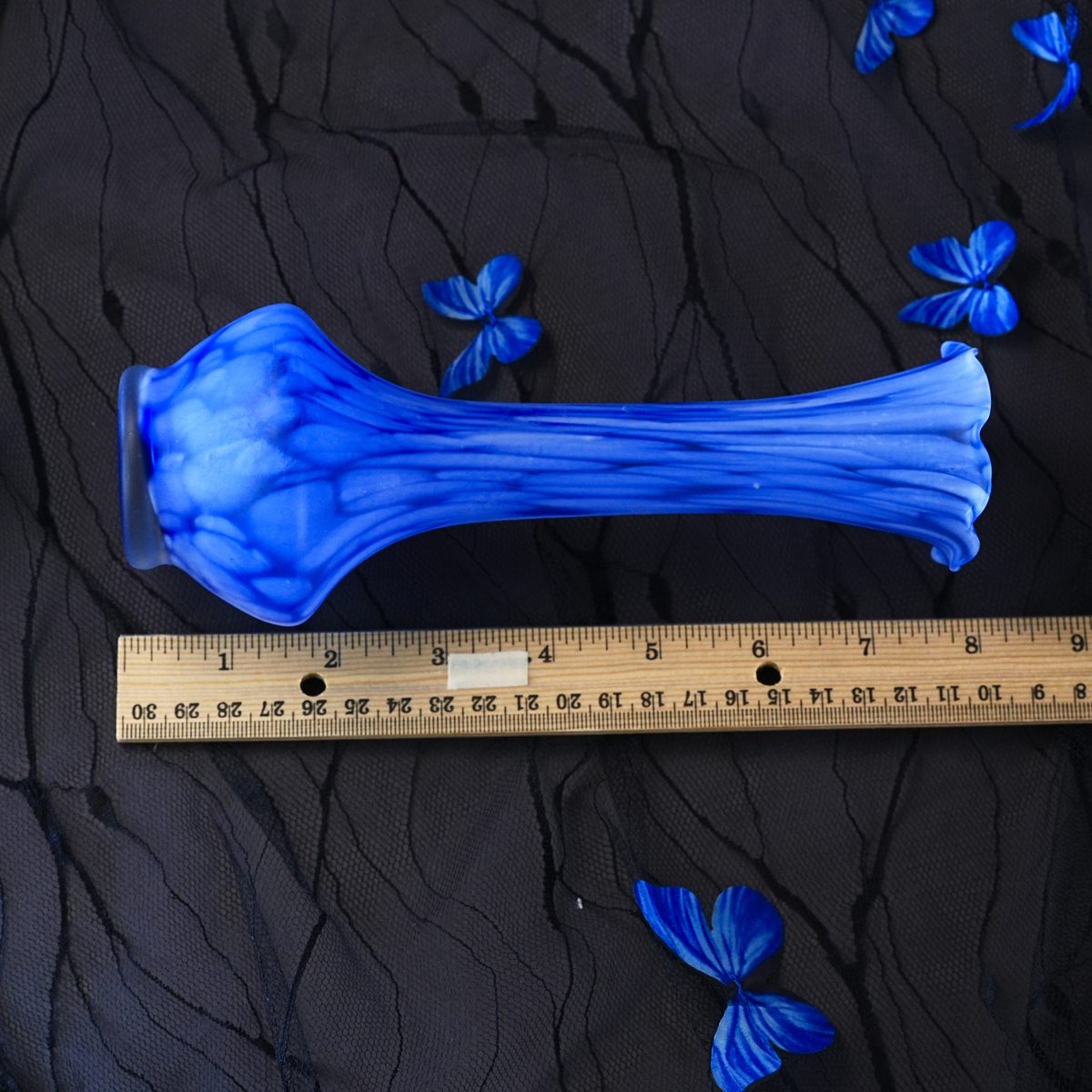 Vintage Murano Cobalt Opaline Glass Ruffled Bud Vase photo 5