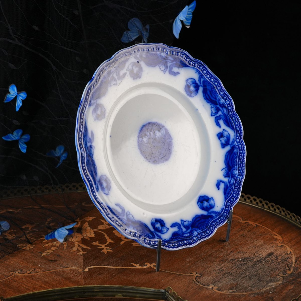 Antique New Wharf Pottery Geneva Flow Blue Plate photo 2