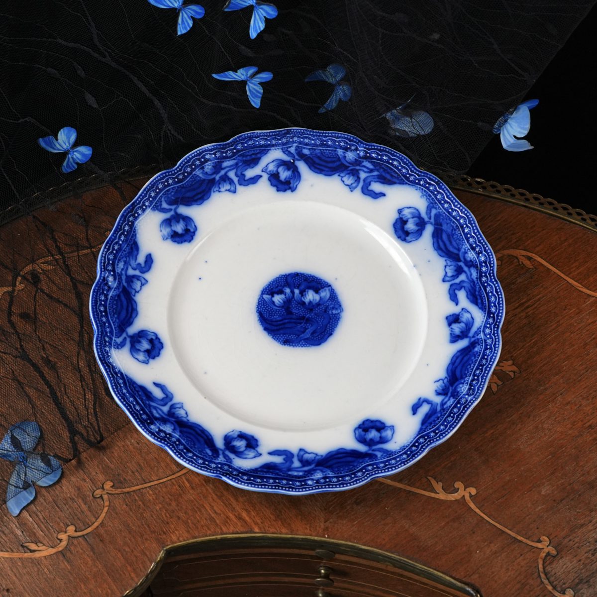 Antique New Wharf Pottery Geneva Flow Blue Plate photo 5