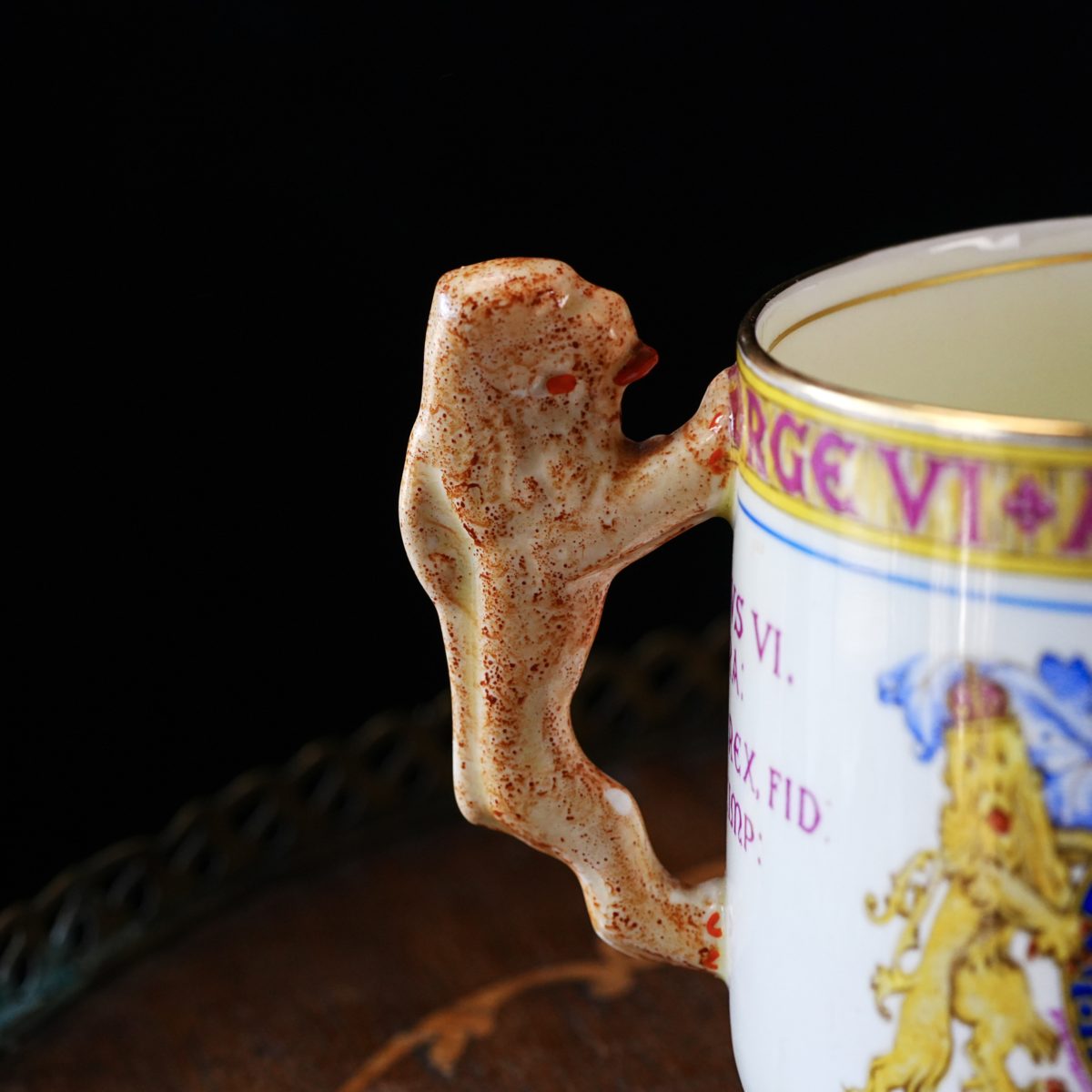 Antique Paragon George VI & Queen Elizabeth Coronation Loving Cup – Lion Figural Handles, Royal Arms, Commemorative China, England 1937