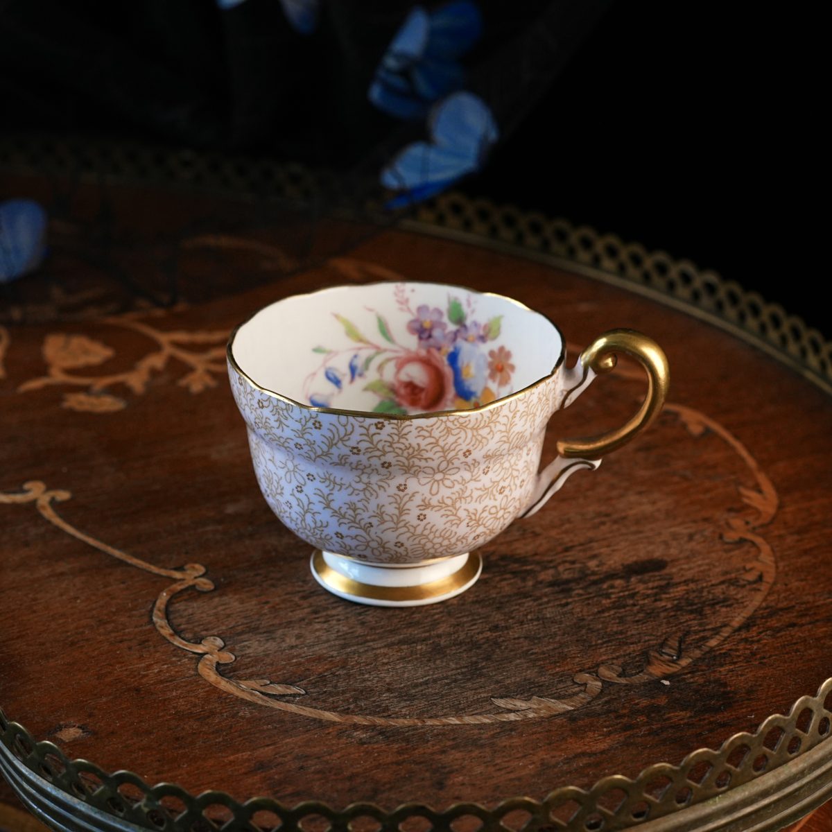 Vintage Paragon Gold Chintz Teacup, No Saucer – Hand Painted Floral Interior, Pink Ground, Scalloped Rim, Fine China England 1930s