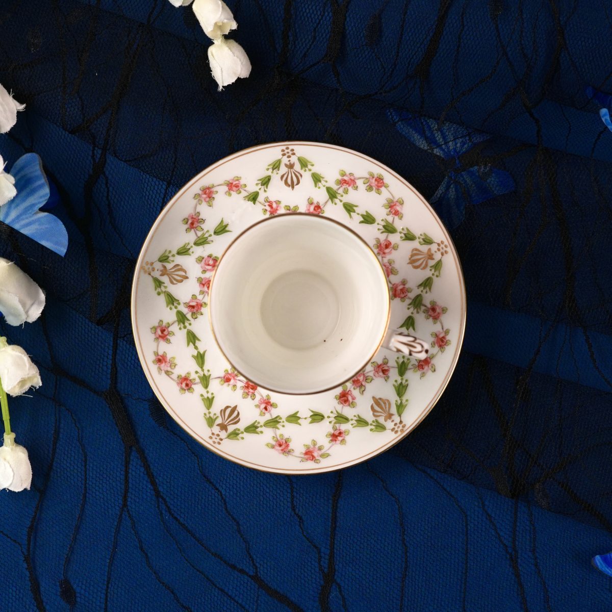 Vintage English Pink Rose Garland Demitasse Cup & Saucer photo 3
