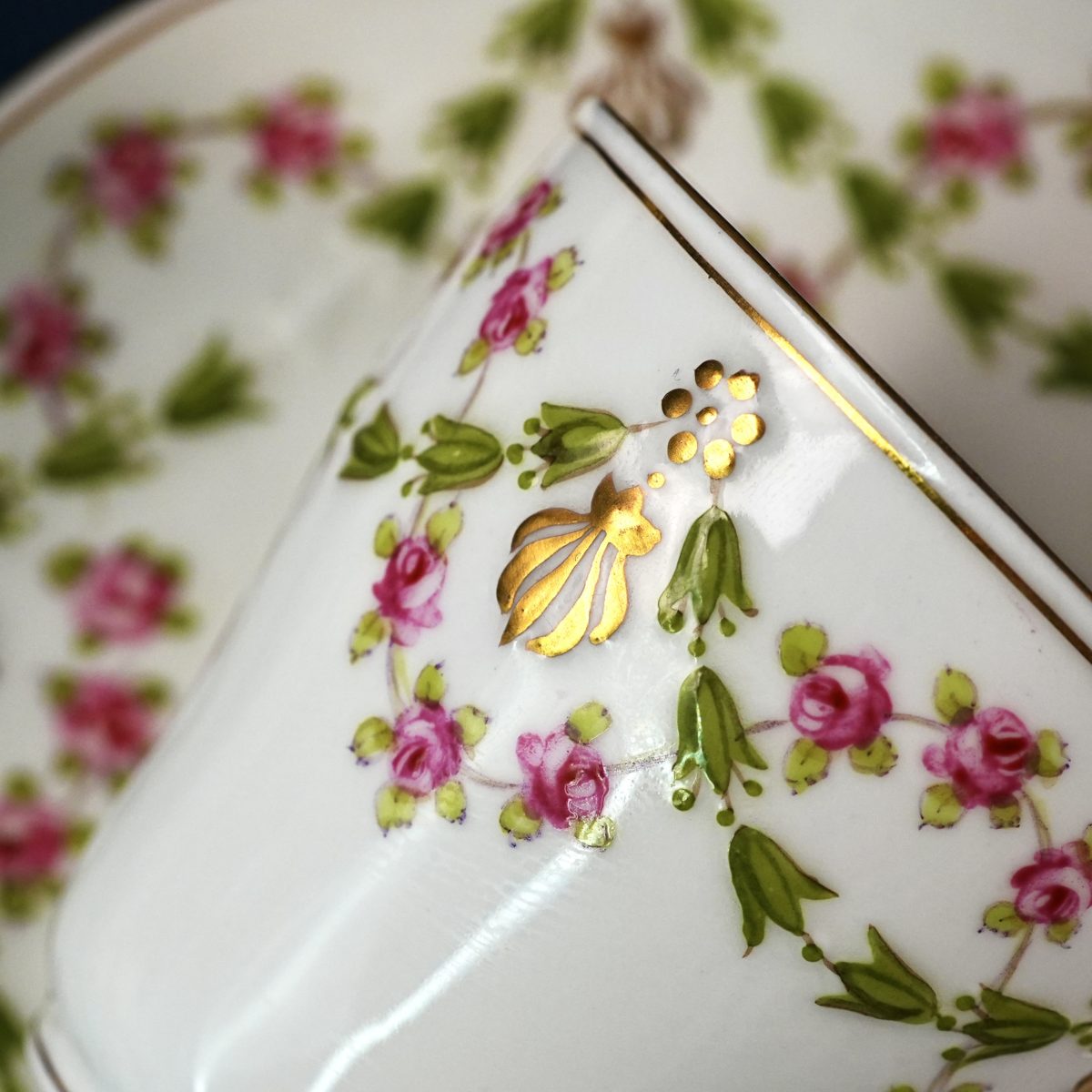 Vintage English Pink Rose Garland Demitasse Cup & Saucer photo 5