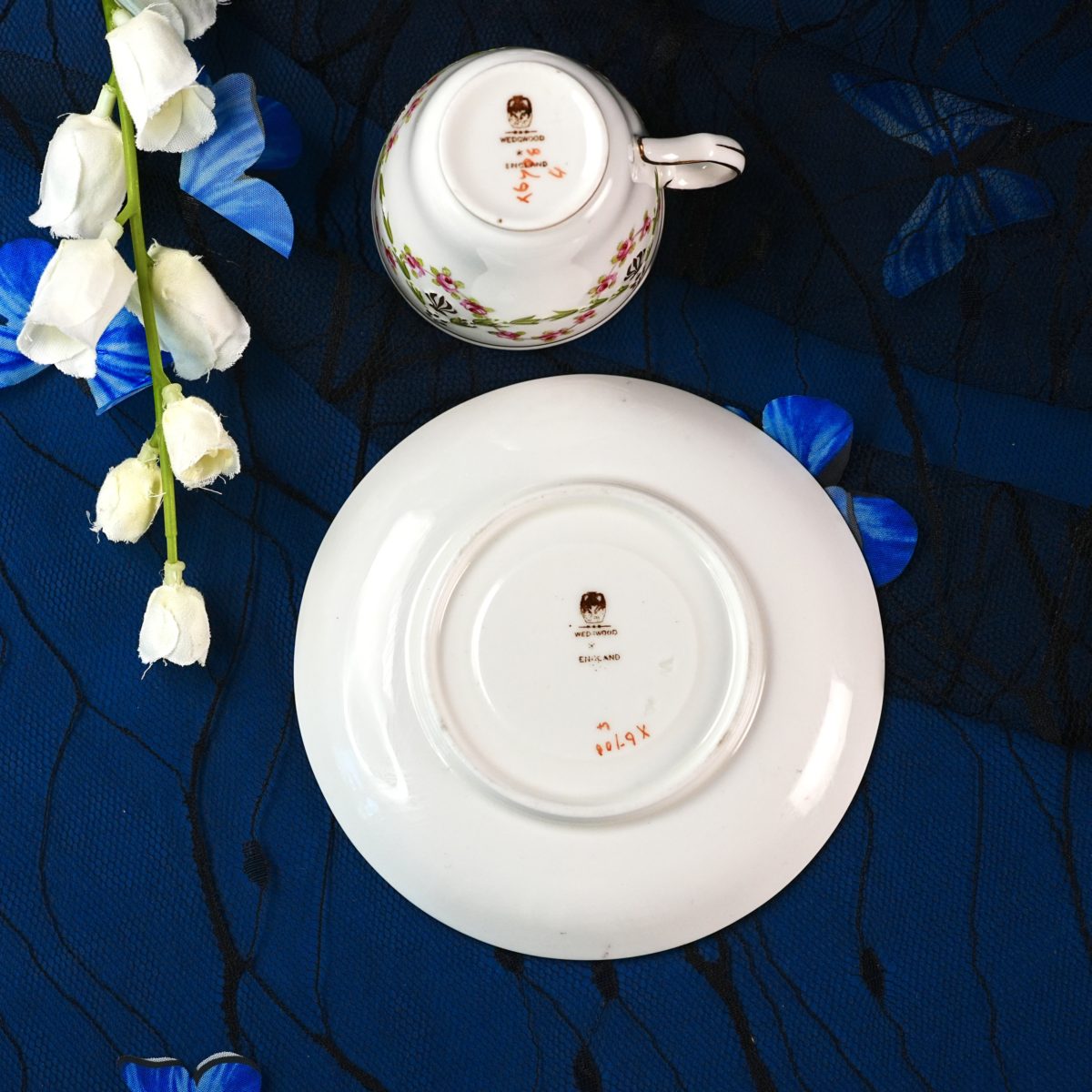 Maker's mark on the base of Vintage English Pink Rose Garland Demitasse Cup & Saucer