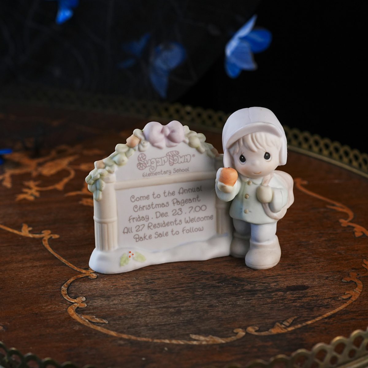 Vintage Precious Moments Sugar Town Boy with Snowball Sign photo 5