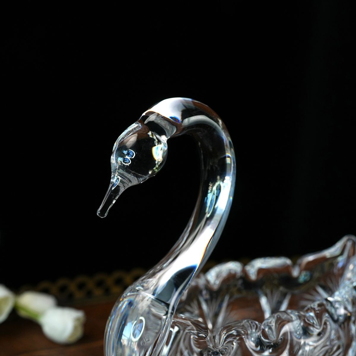 Vintage Czech Crystal Swan Dish photo 2