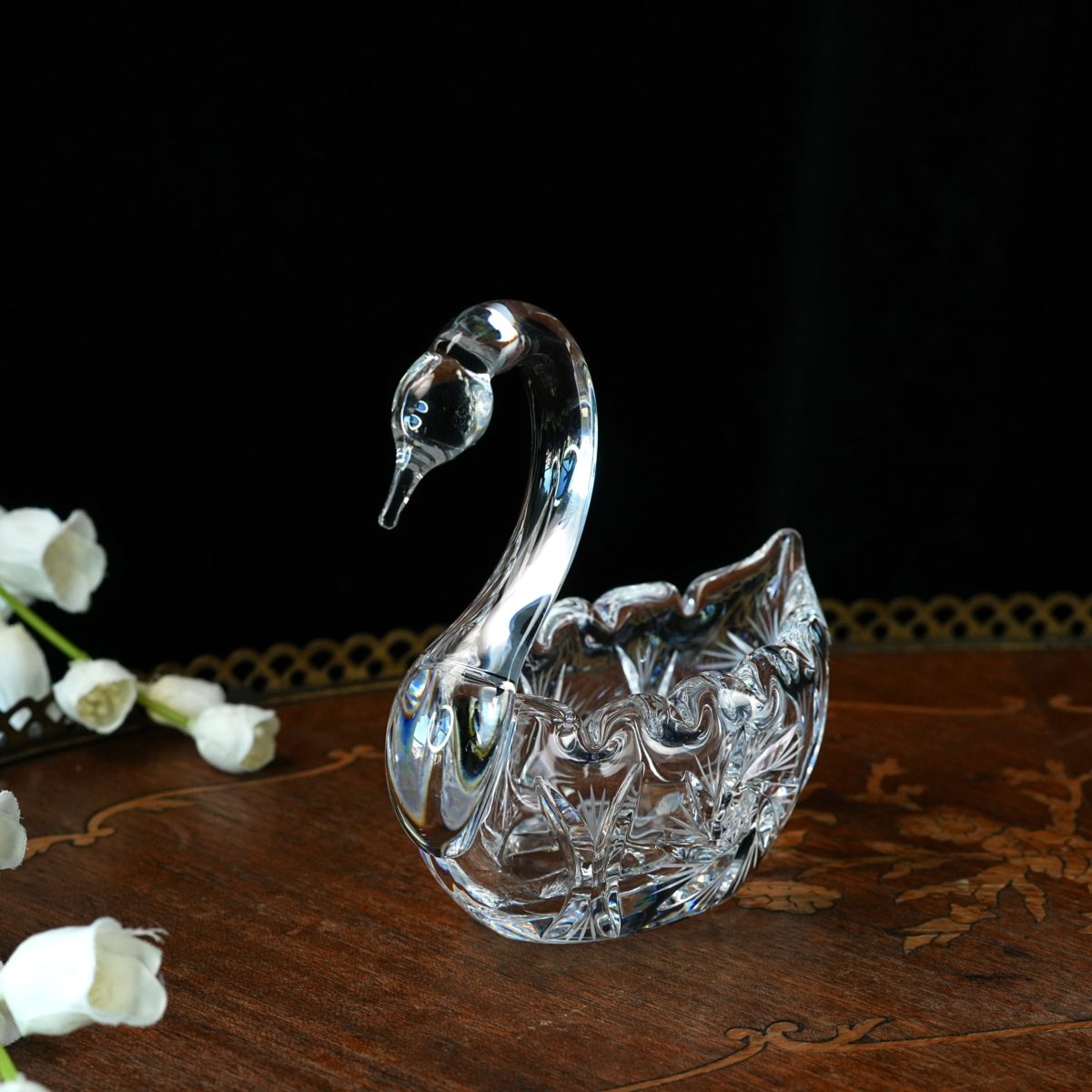 Vintage Czech Crystal Swan Dish photo 3