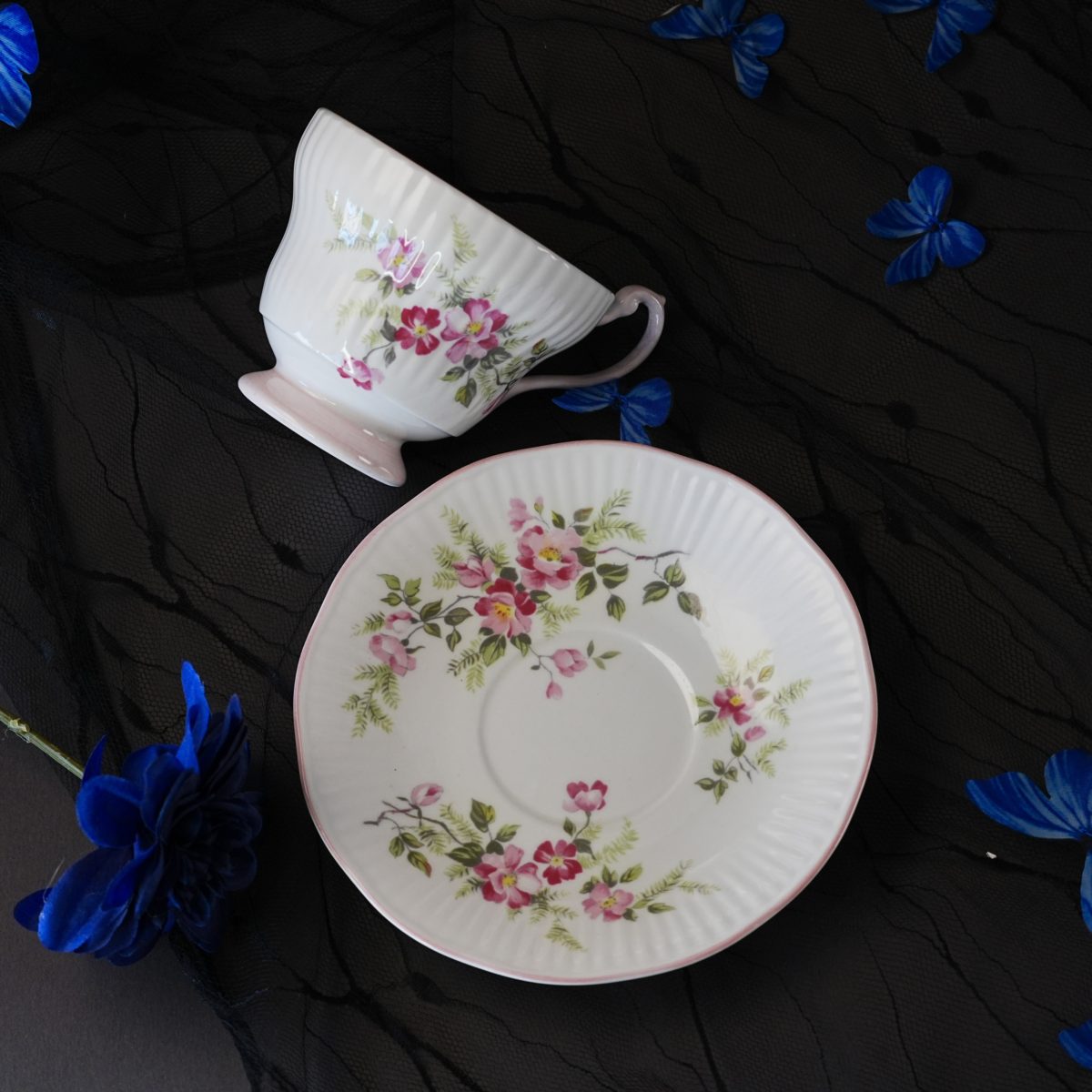 Queens Rosina Pink Wild Rose Fluted Teacup photo 5