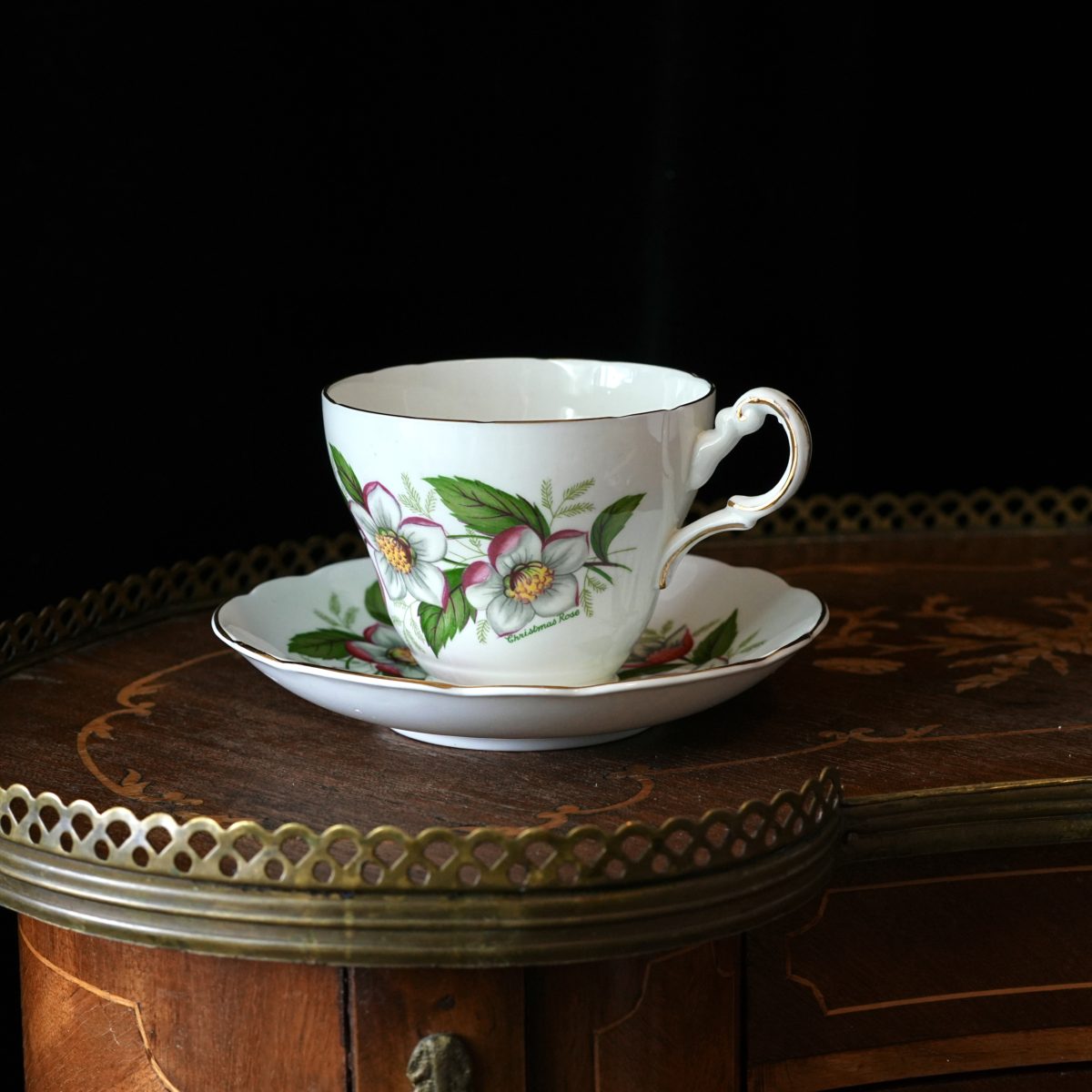 Vintage Regency Teacup & Saucer – White Lily & Pink Bud Floral, Gold Rim, English Bone China, Made in England 1960s