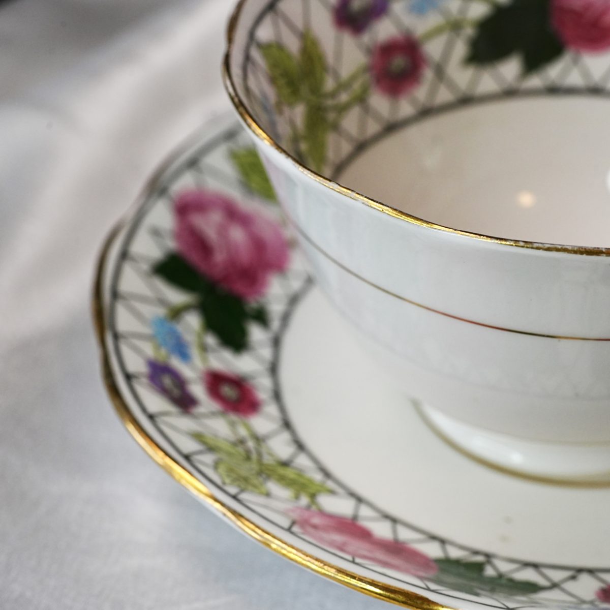 Antique Royal Albert Crown China Garden Trellis Teacup & Saucer photo 2