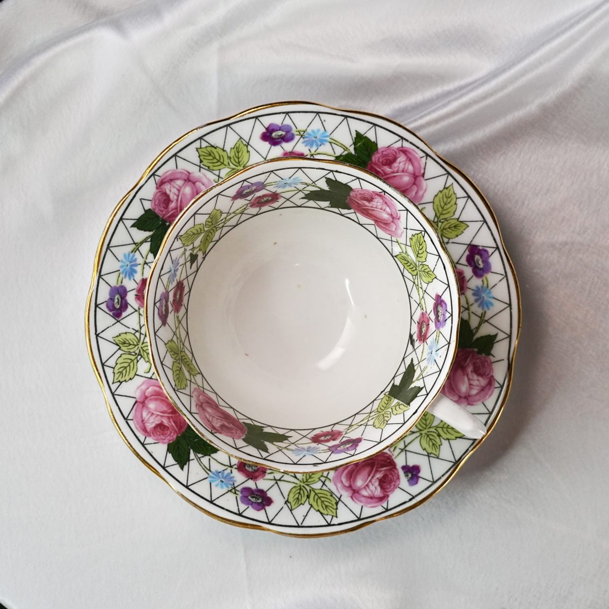 Antique Royal Albert Crown China Garden Trellis Teacup & Saucer photo 3
