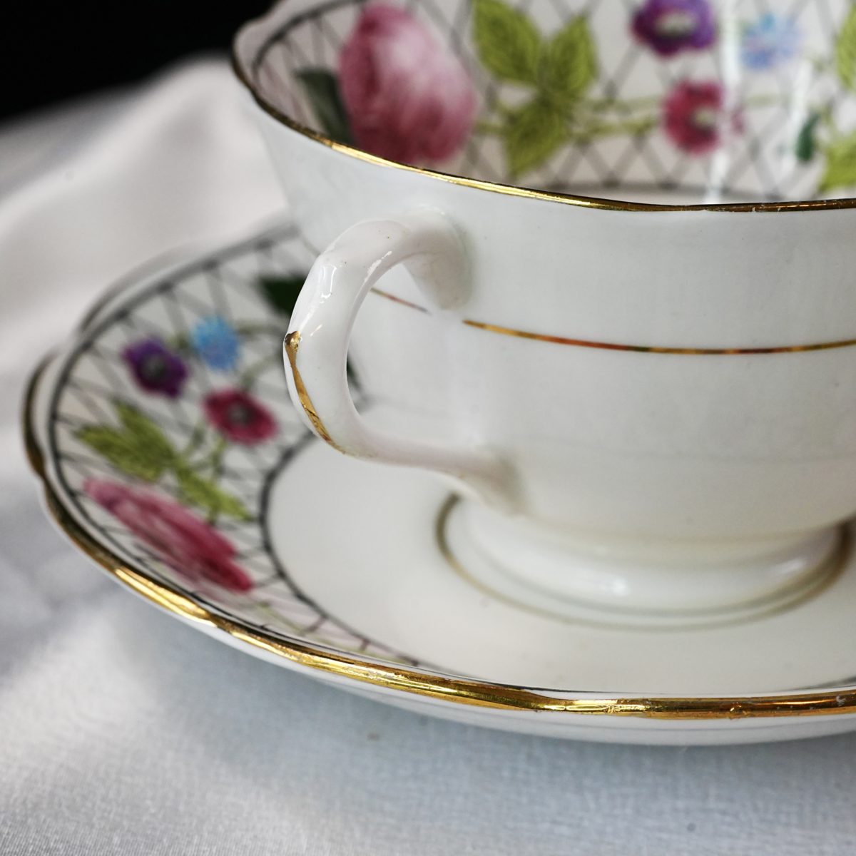 Antique Royal Albert Crown China Garden Trellis Teacup & Saucer photo 4