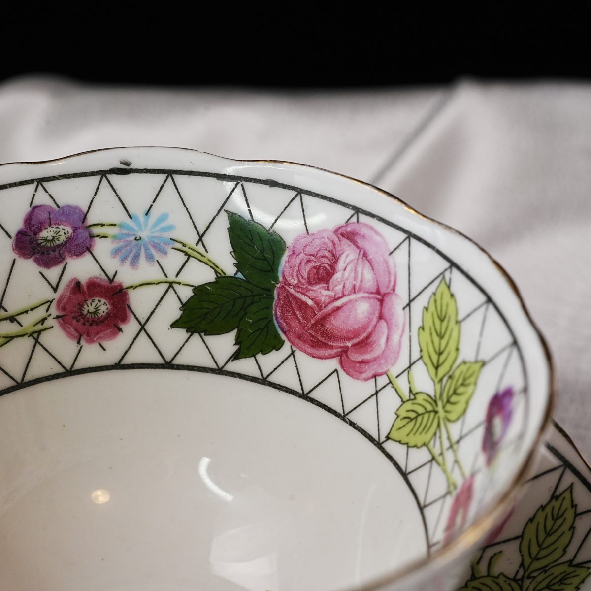 Antique Royal Albert Crown China Garden Trellis Teacup & Saucer photo 5