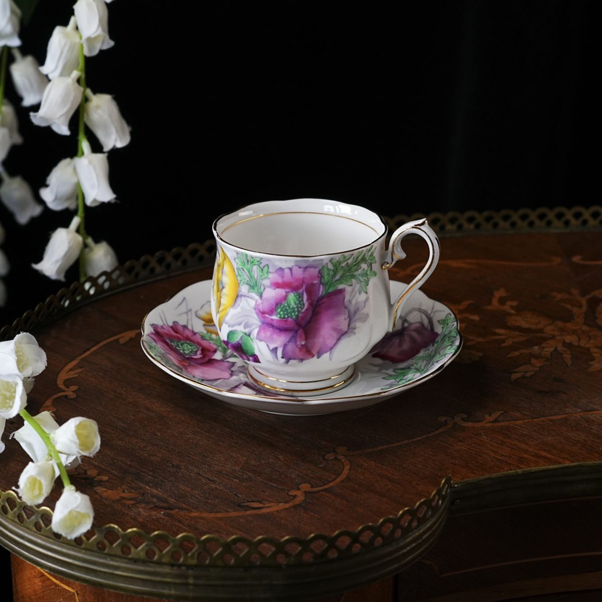 Vintage Royal Albert Flower Of The Month Series Poppy Teacup & Saucer – August No 8, Hand Painted, Bone China, England Cottagecore 1970s