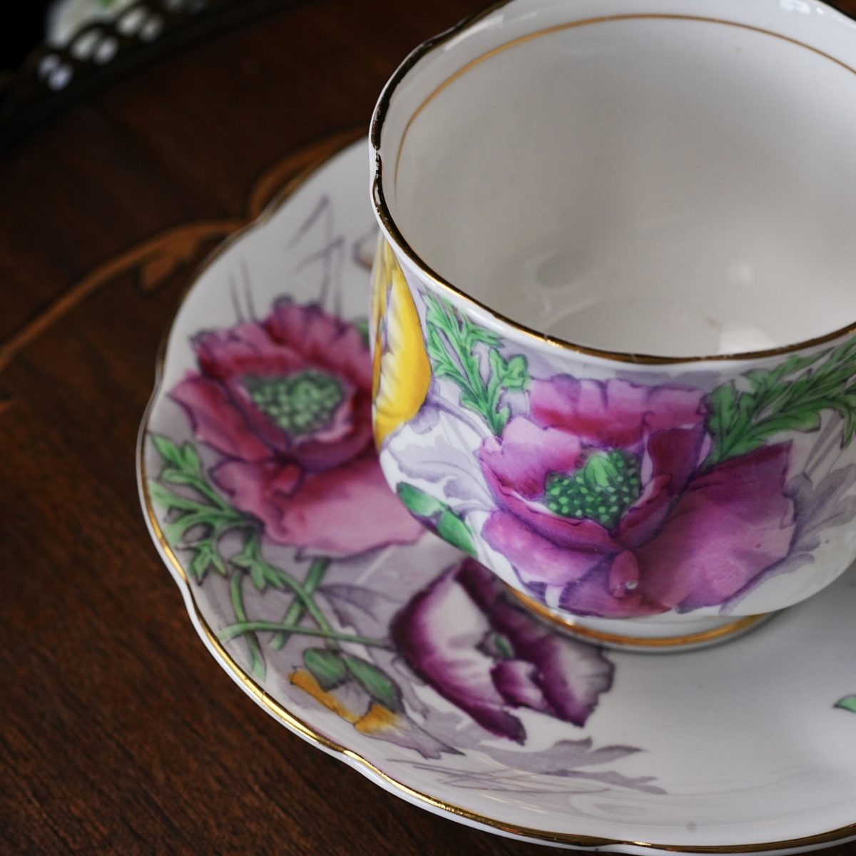 Vintage Royal Albert Flower Of The Month Series Poppy Teacup & Saucer photo 2