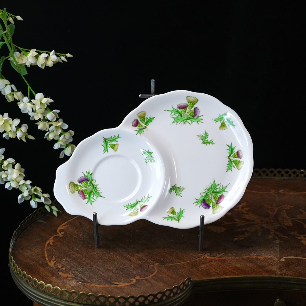 Vintage Royal Albert Highland Thistle Tennis Snack Plate – Bone China, Scalloped Edge, Scotland Thistle Pattern, England 1960s