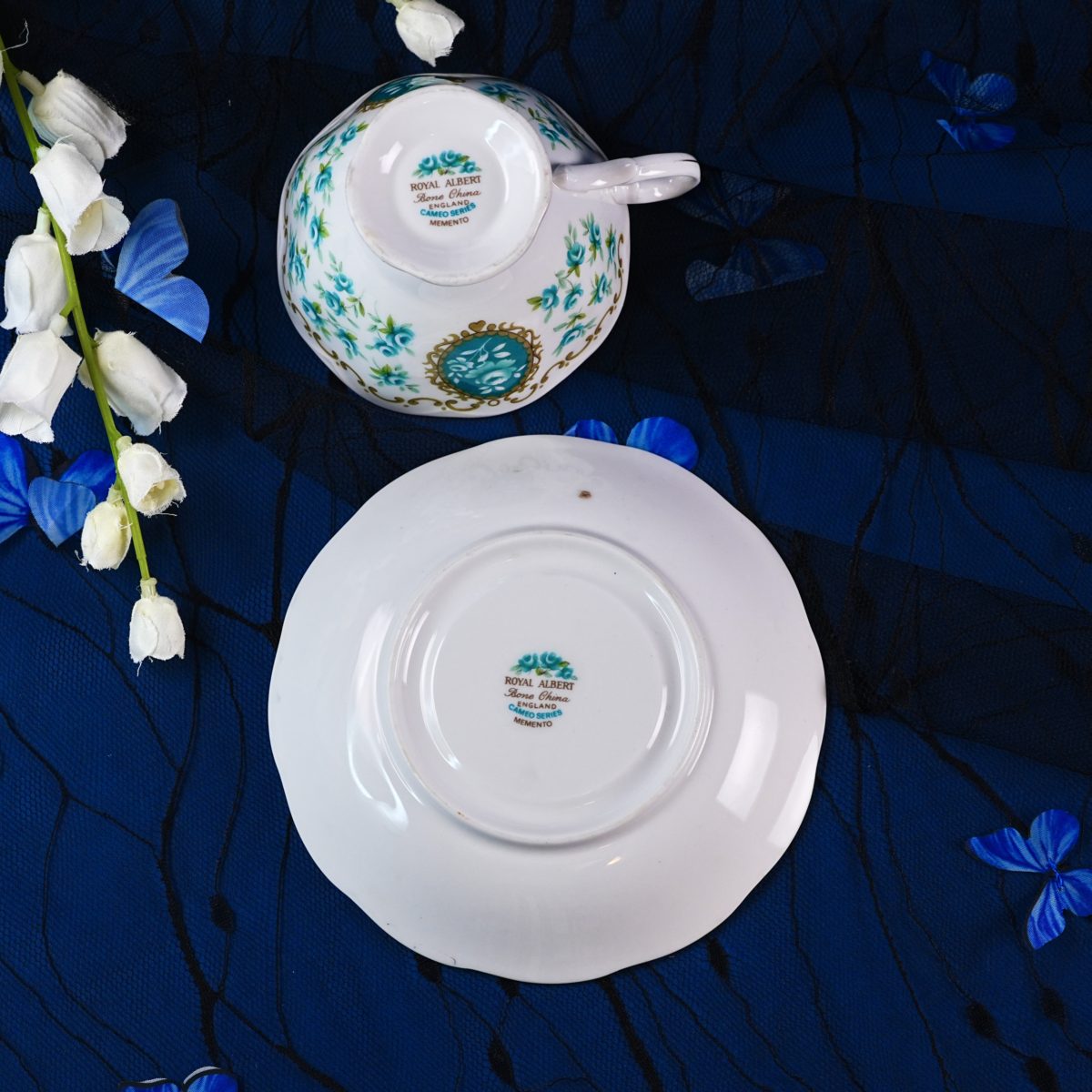 Maker's mark on the base of Vintage Royal Albert "Memento" Teacup & Saucer