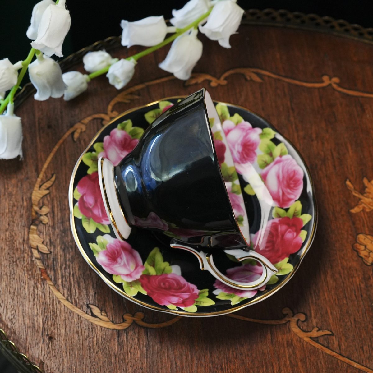 Vintage Royal Albert Old English Roses Black Teacup & Saucer photo 5
