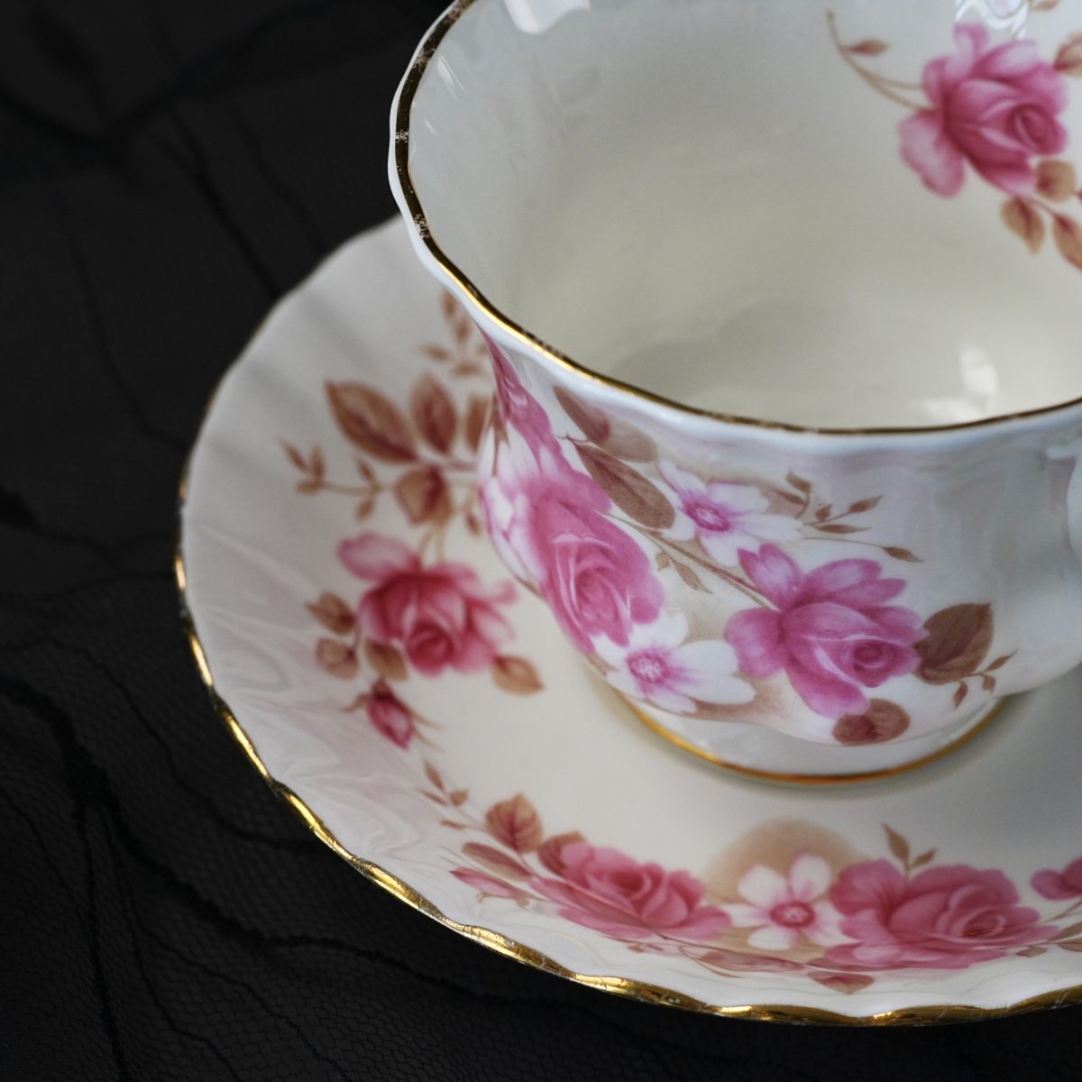 Vintage Royal Albert Pink Rose Brown Foliage Teacup & Saucer photo 2