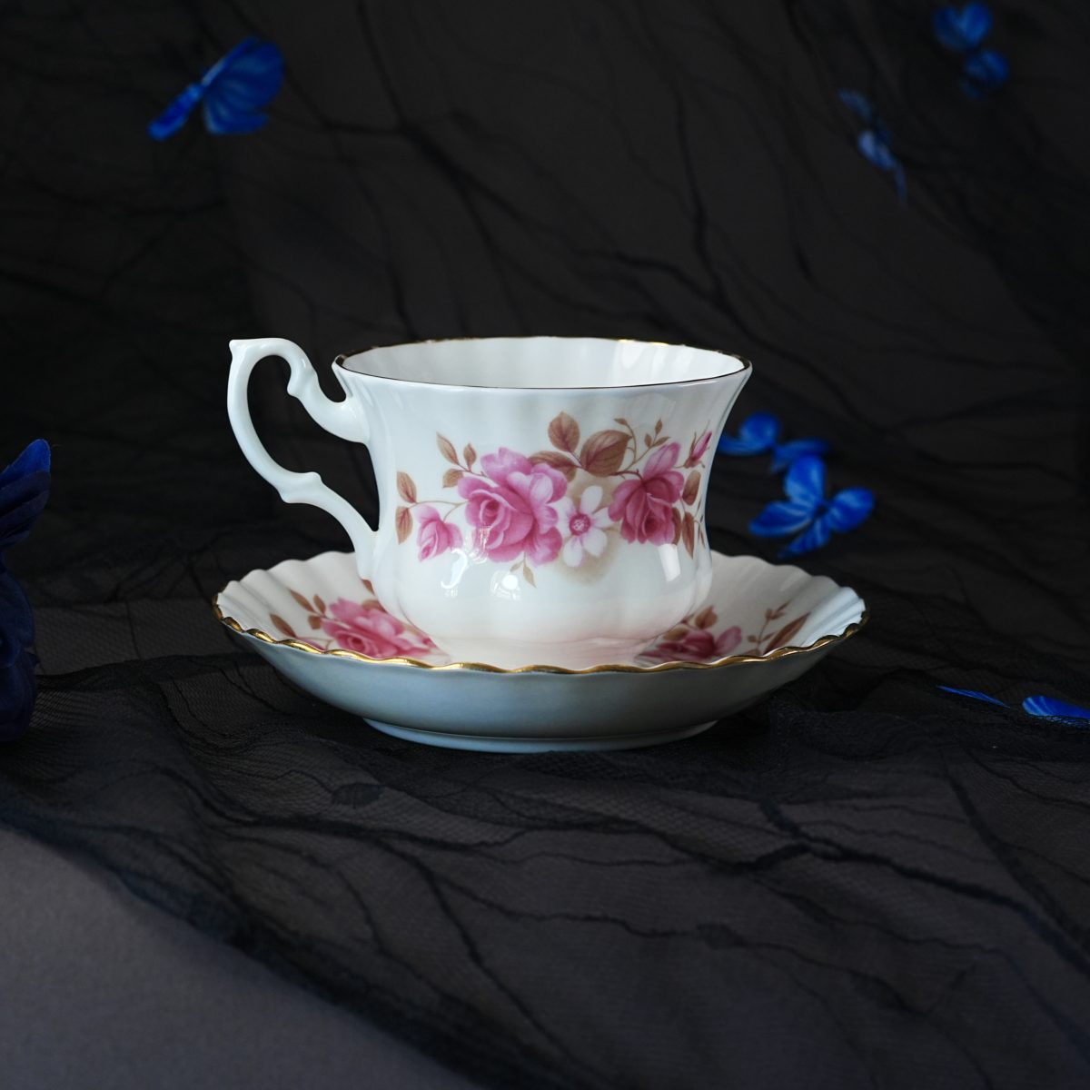 Vintage Royal Albert Pink Rose Brown Foliage Teacup & Saucer photo 3