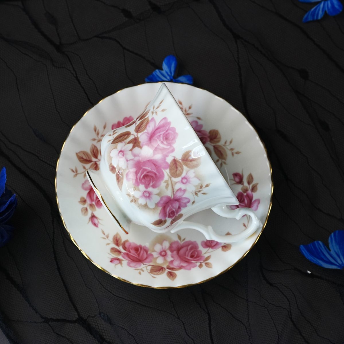 Vintage Royal Albert Pink Rose Brown Foliage Teacup & Saucer photo 5