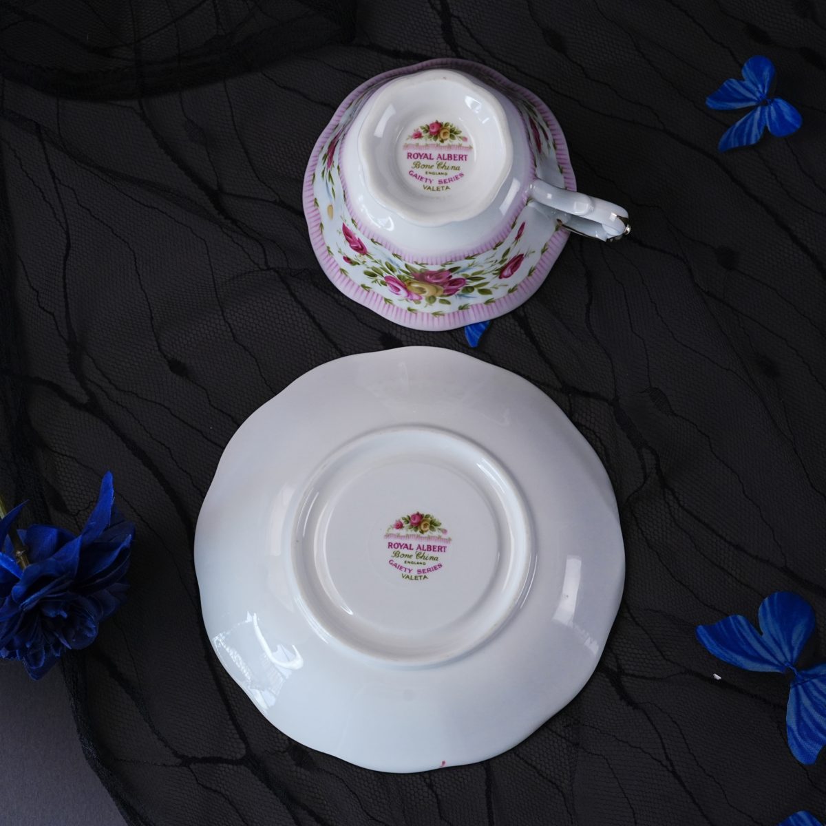 Maker's mark on the base of Vintage Royal Albert Pink Rose Chintz Teacup & Saucer