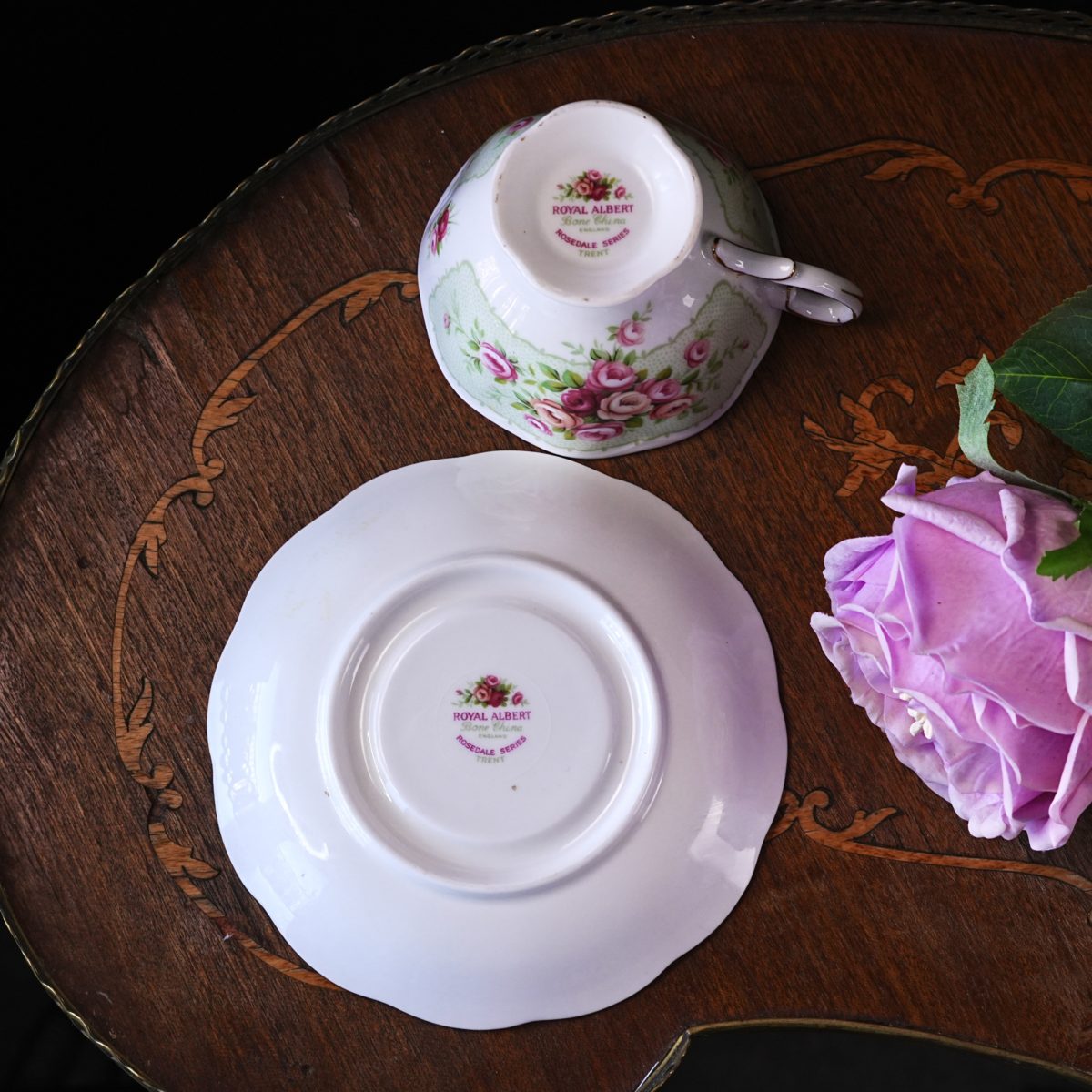 Maker's mark on the base of Vintage Royal Albert Pink Rose Teacup & Saucer