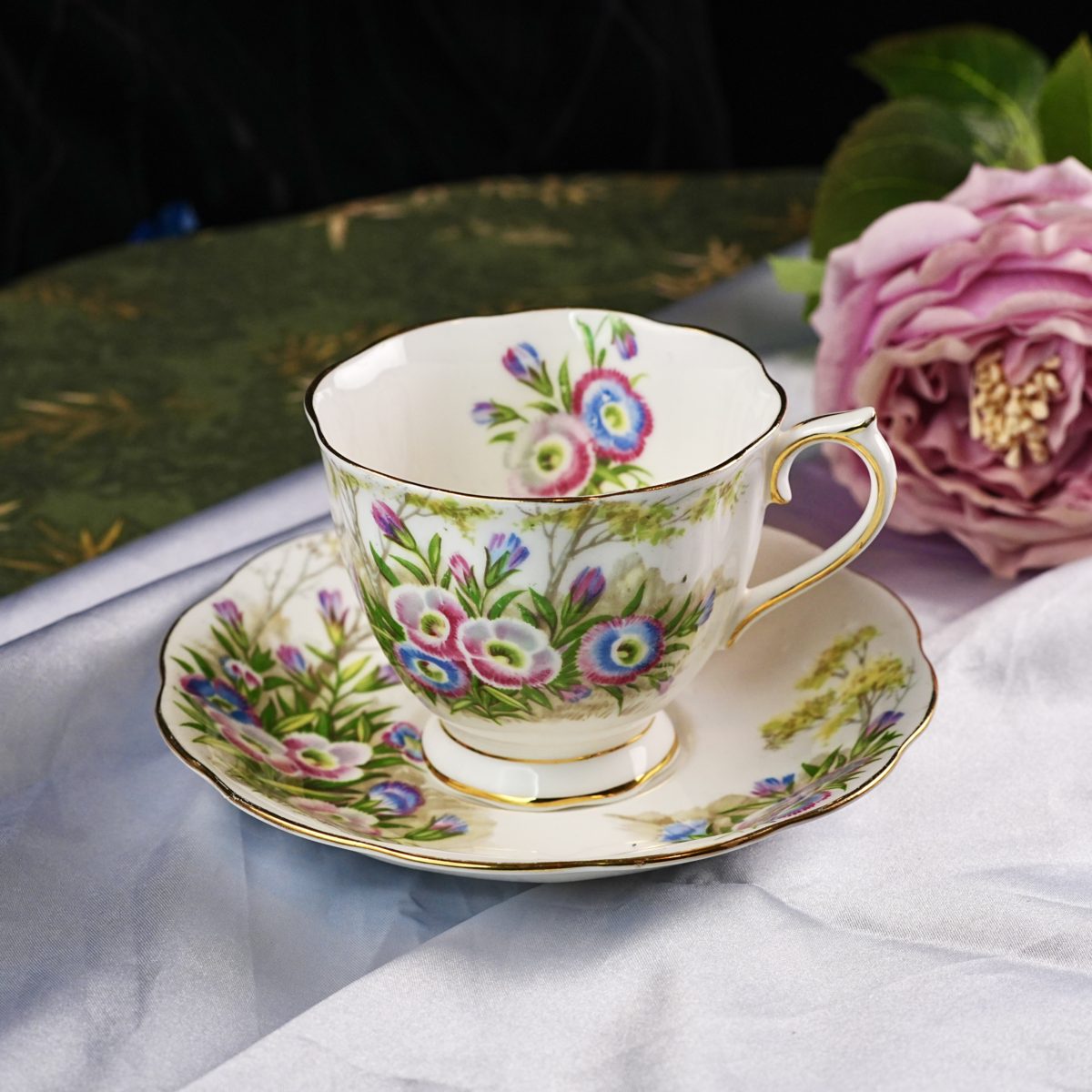 Vintage Royal Albert "Princess" Teacup & Saucer – Morning Glory Garden, Colourful Floral, Fine Bone China, England 1950s
