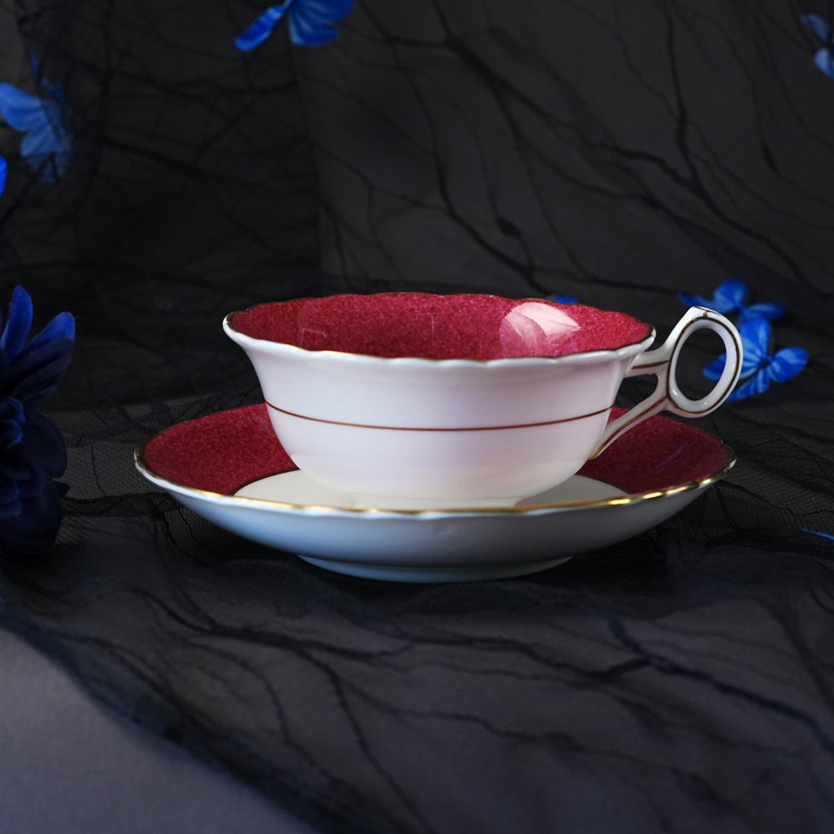 Vintage Royal Cauldon Raspberry Rim Teacup & Saucer photo 2