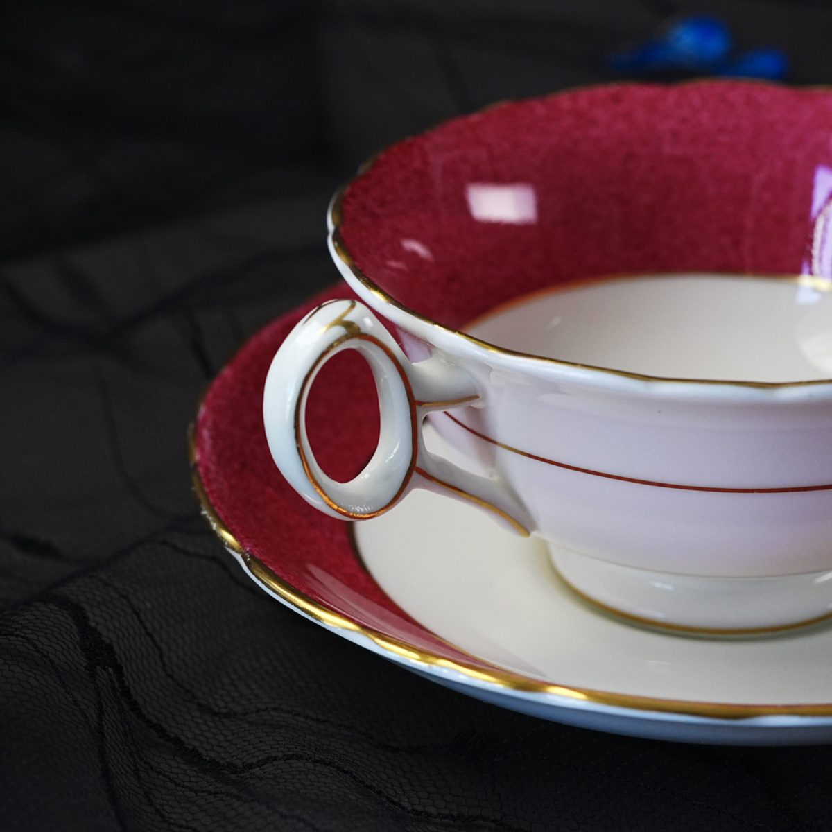 Vintage Royal Cauldon Raspberry Rim Teacup & Saucer photo 3
