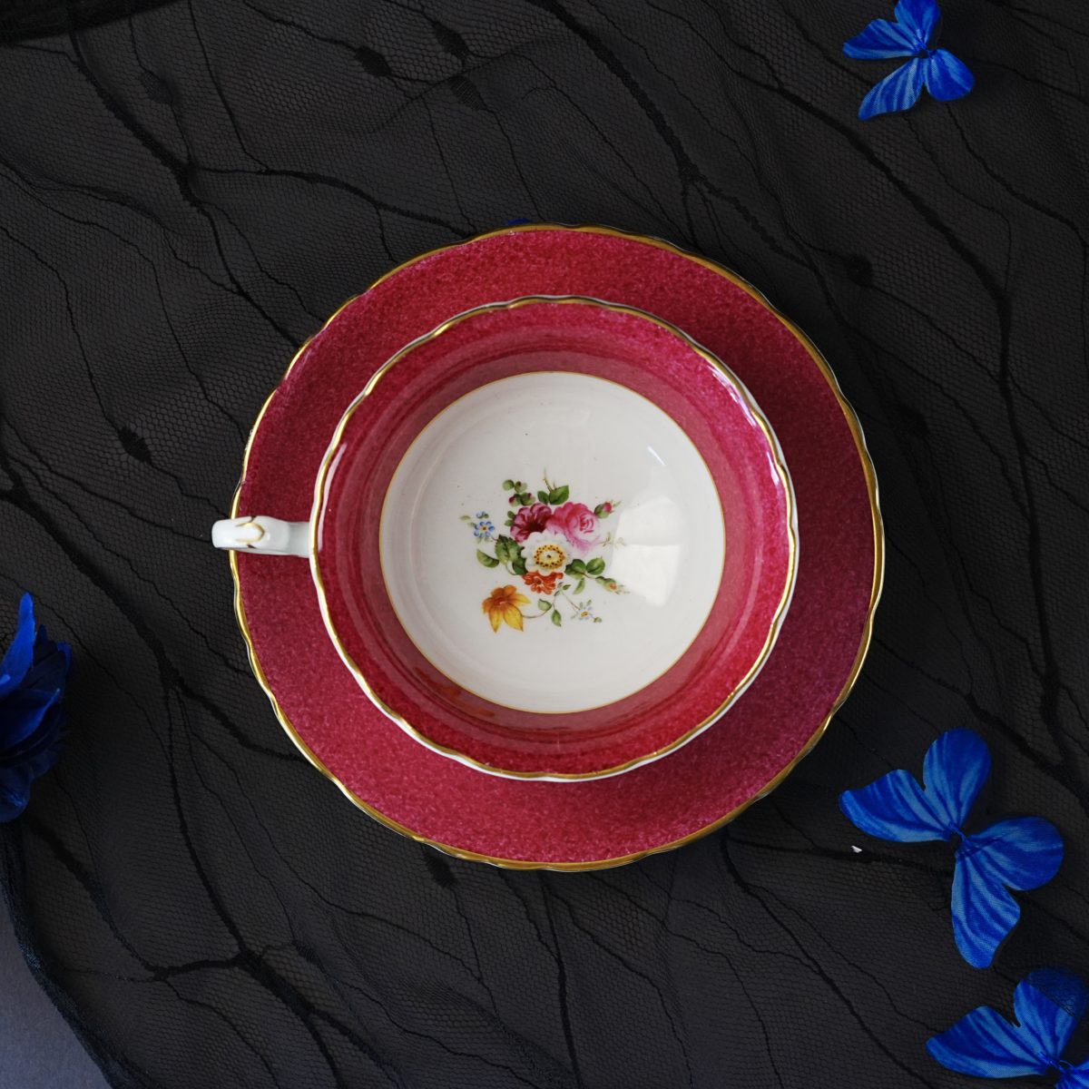 Vintage Royal Cauldon Raspberry Rim Teacup & Saucer photo 4