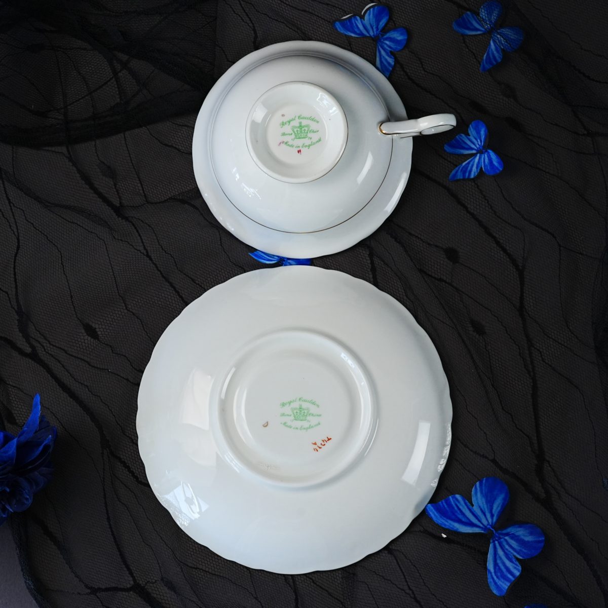 Maker's mark on the base of Vintage Royal Cauldon Raspberry Rim Teacup & Saucer