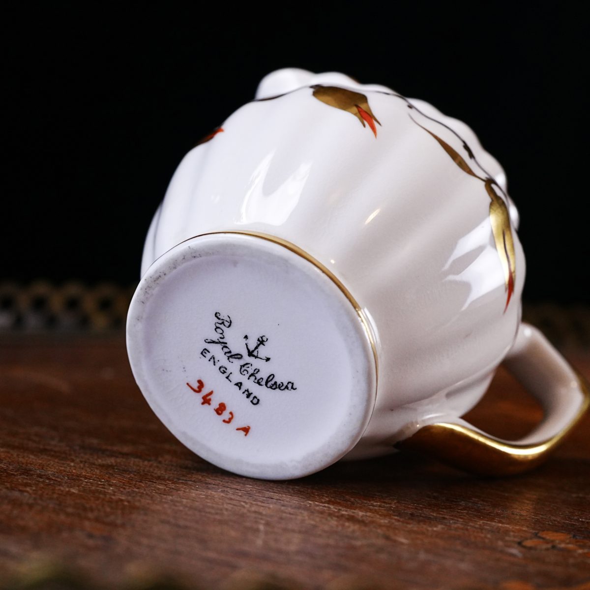 Maker's mark on the base of Vintage Royal Chelsea Gold Leaf Creamer