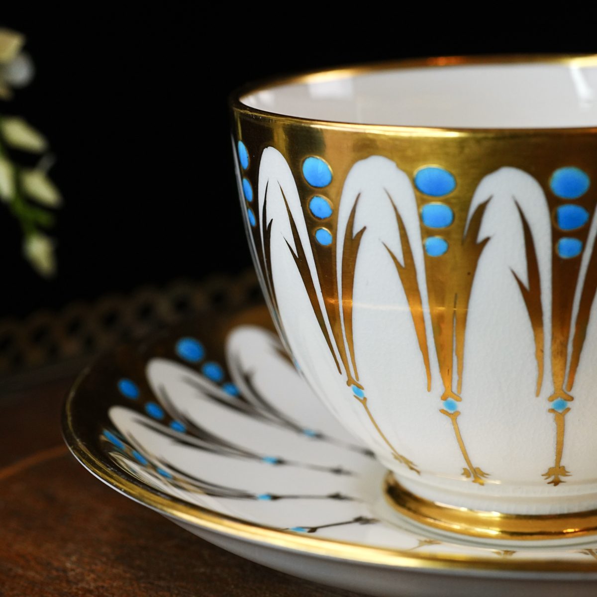 Vintage Royal Chelsea Gold and Turquoise Petal Teacup and Saucer photo 2