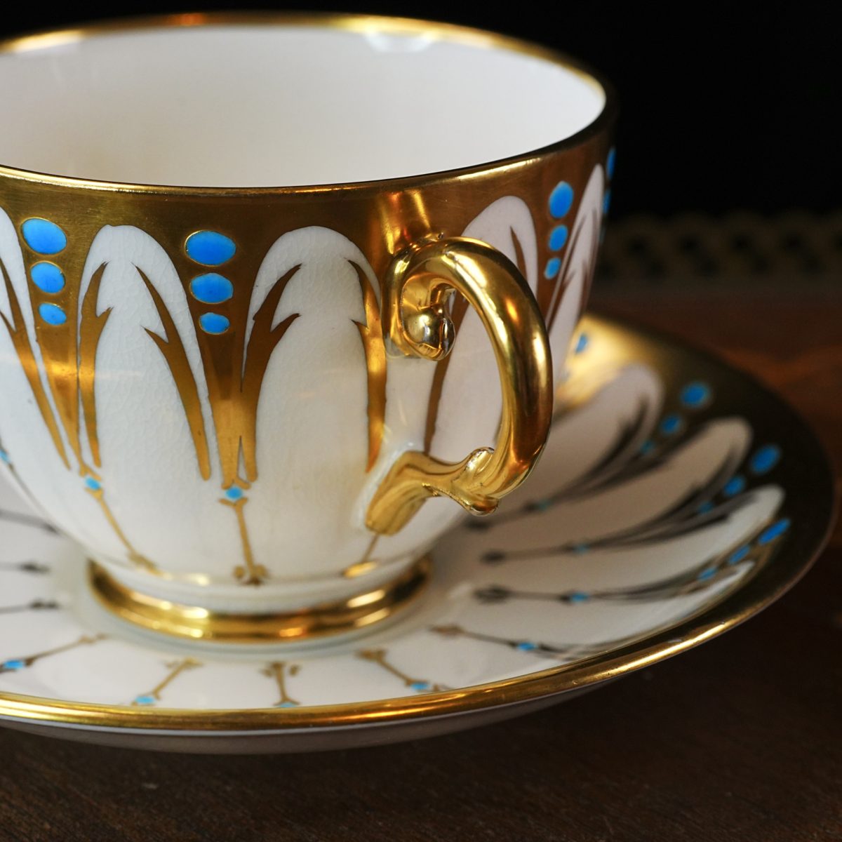 Vintage Royal Chelsea Gold and Turquoise Petal Teacup and Saucer photo 3