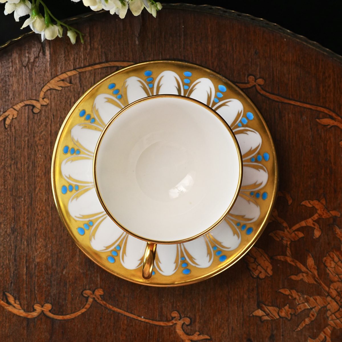 Vintage Royal Chelsea Gold and Turquoise Petal Teacup and Saucer photo 4