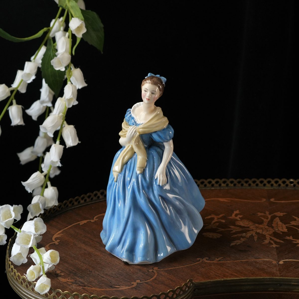 Vintage Royal Doulton Adrienne HN 2304 Figurine – Blue Gown, Yellow Shawl, Margaret Davies Pretty Ladies, England 1970s
