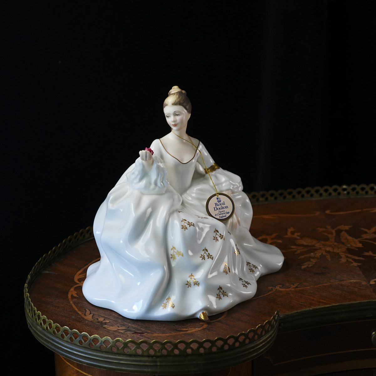 Vintage Royal Doulton My Love HN 2339 Figurine – Peggy Davies, Pink Rose, Pale Blue Gown, Gold Leaf Scatter, Bone China, England 1970s