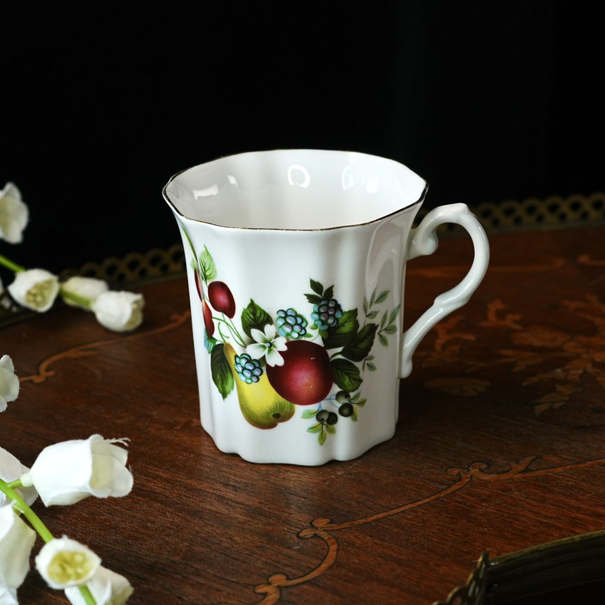 Vintage Royal Grafton Mixed Fruit Mug – Plum Pear Blackberry, Fine Bone China, England, Orchard Cottagecore Coffee Cup 1970s