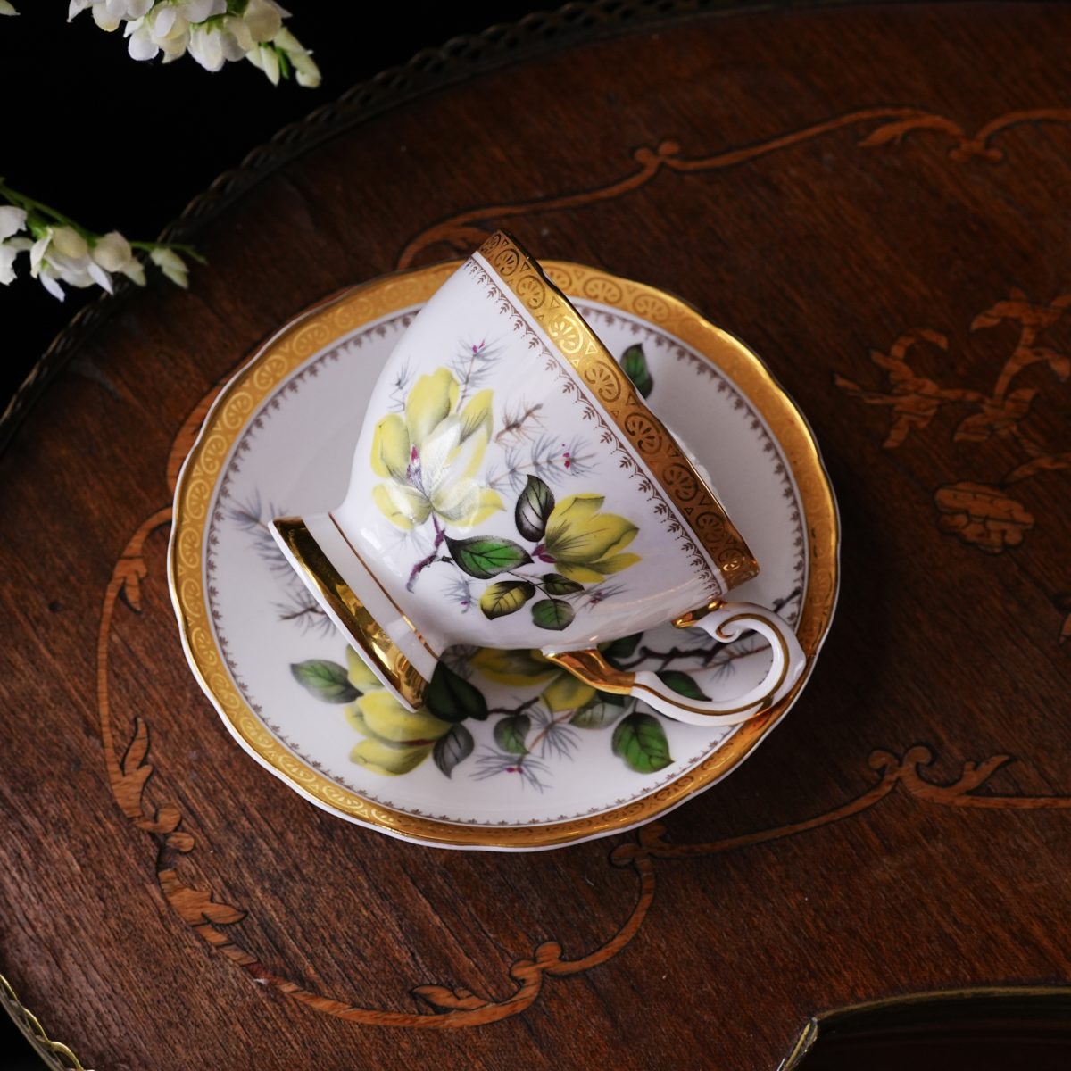 Vintage Royal Tuscan Yellow Magnolia Teacup and Saucer photo 5