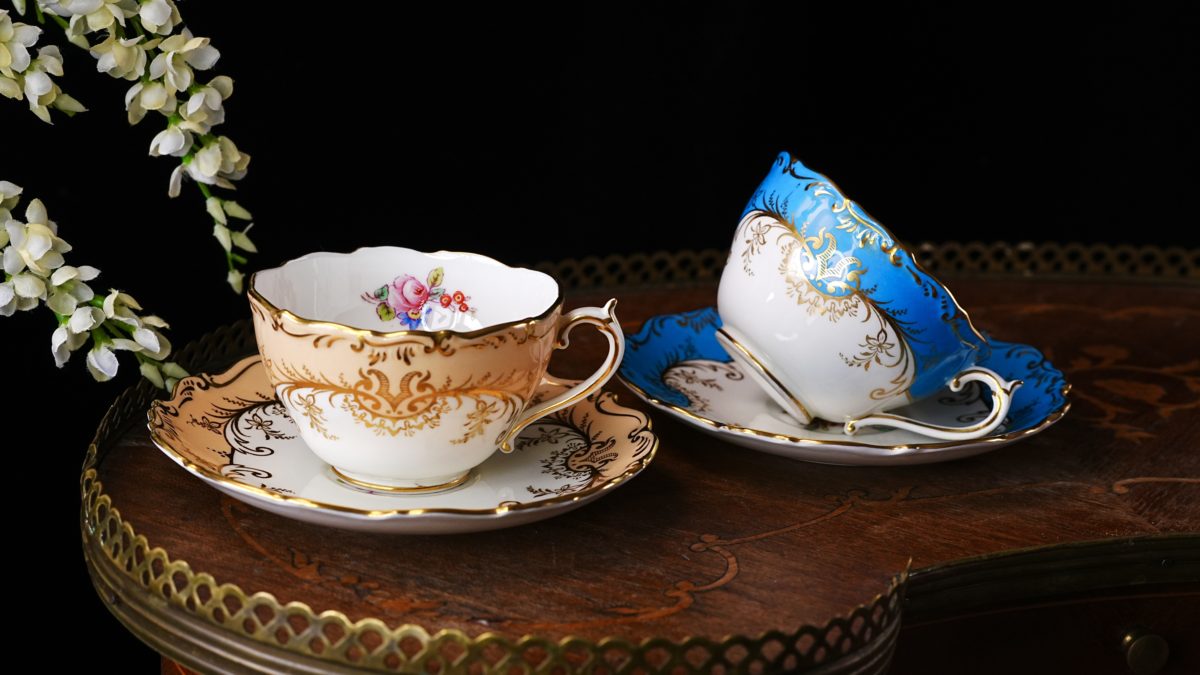 Maker's mark on the base of Vintage Royal Tuscan Yellow Magnolia Teacup and Saucer