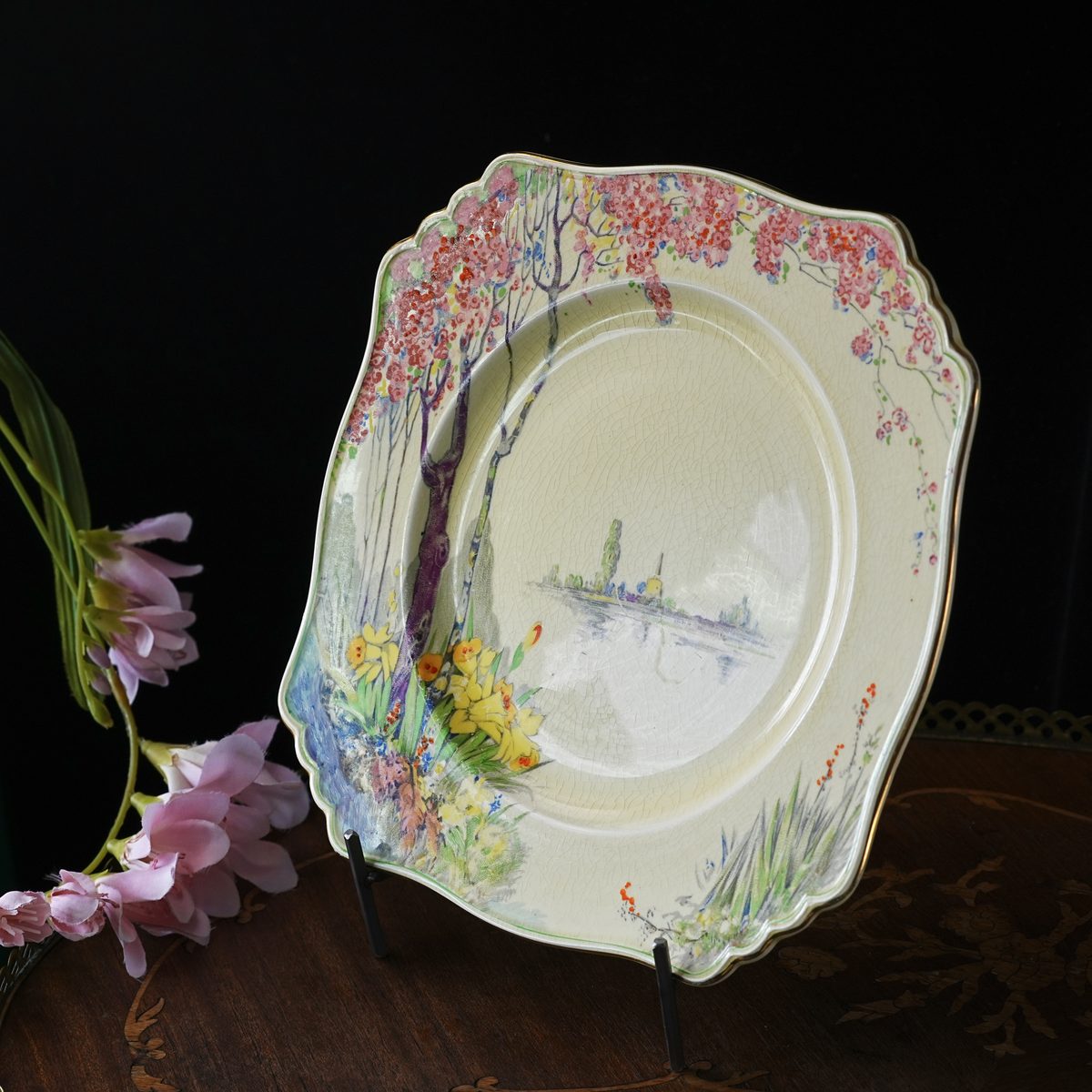 Vintage Royal Winton Grimwades Spring Landscape Square Plate photo 2