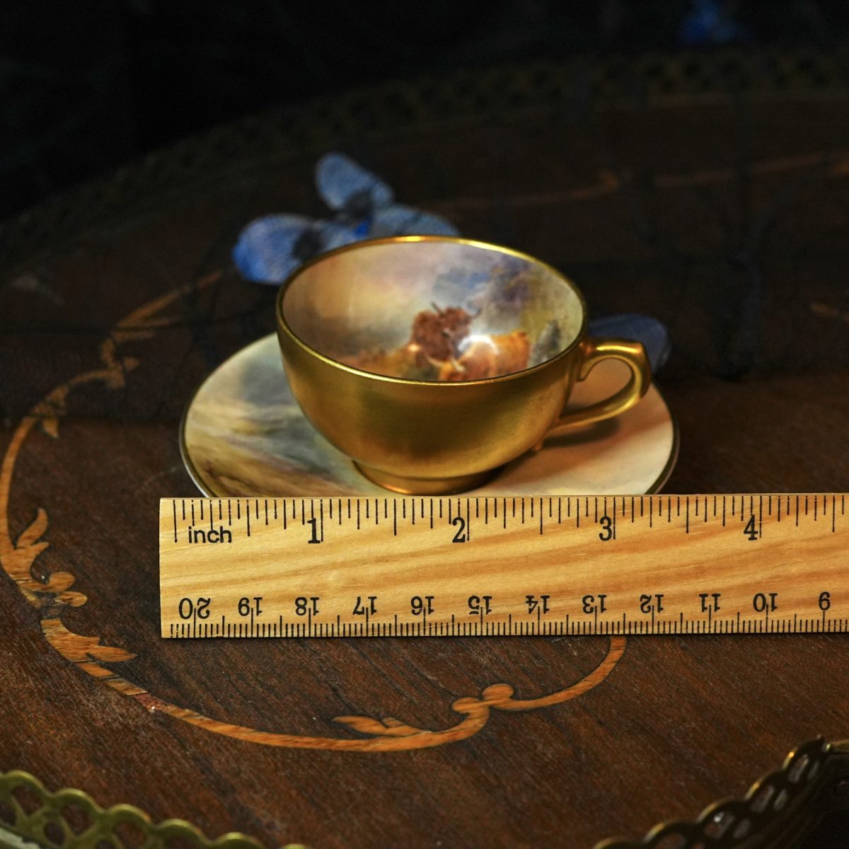 Antique Royal Worcester Highland Cattle Coffee Cup Saucer photo 3