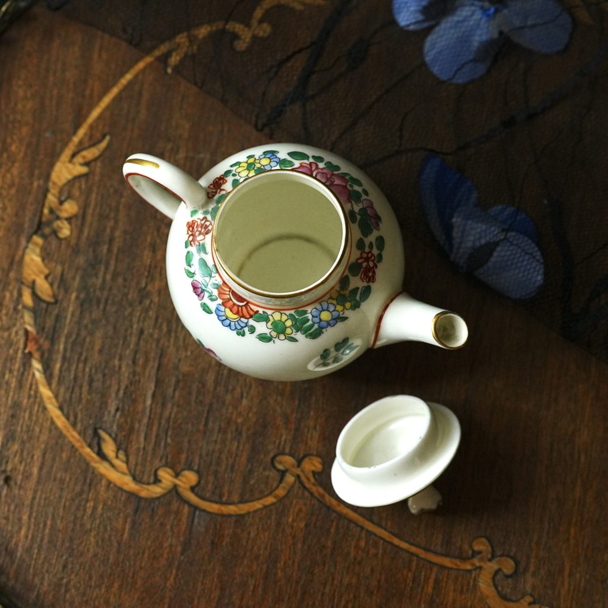 Antique Royal Worcester Parrot Miniature Coffee Pot And Teapot Pair photo 4