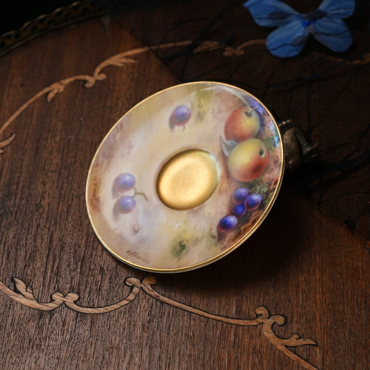 Antique Royal Worcester Painted Fruit Saucer Signed Flexman photo 2